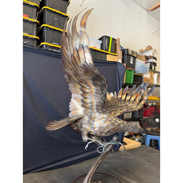 American 1980s Richard Prazen “Winged Monarch” Large Handcrafted Metal Eagle Sculpture For Sale - Image 3 of 9