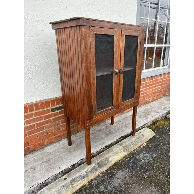 Early 20th Century Antique Antique Arts & Crafts Mission Oak Wood Pie Safe Cupboard on Legs For Sale - Image 5 of 13