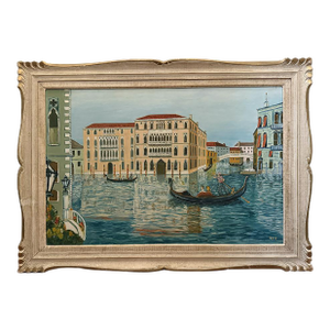 Vintage 1964 Painting • Palazzo Foscari Area of Grand Canal Venice • in Vintage 1960s Frame