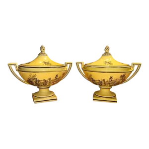 Pair of Vintage Mottahedeh Yellow and Black Creil Tureens