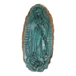 Antique Verdigris Bronze Relief Sculpture Plaque of Our Lady Guadalupe For Sale
