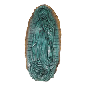 Antique Verdigris Bronze Relief Sculpture Plaque of Our Lady Guadalupe
