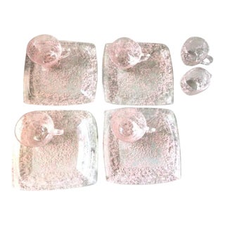 Mid Century Modern Pink Drizzle Snack Set With Sugar Creamer- 10 Pieces For Sale