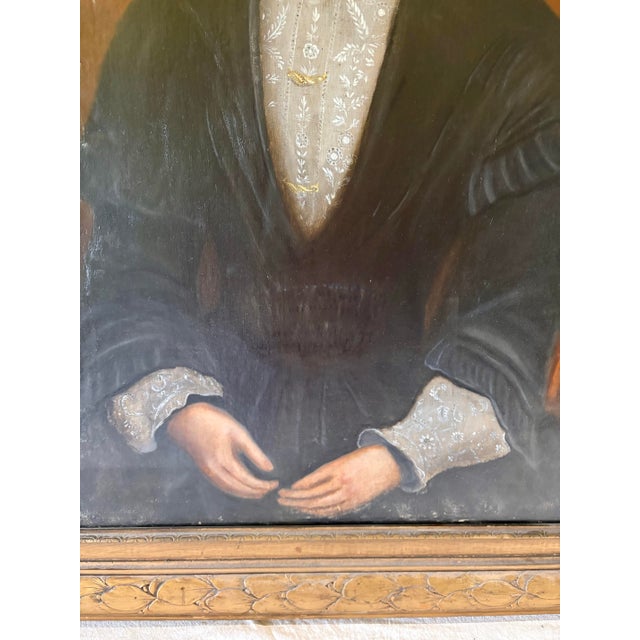 Black Late 19th Century French Oil on Canvas Portrait of a Woman For Sale - Image 8 of 12