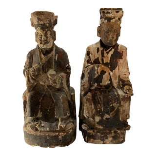 19th Century Chinese Altar Wooden Figures With Consecration Chambers - Pair For Sale