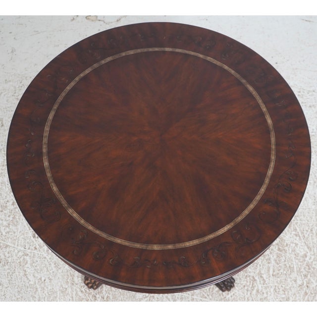 Traditional Drexel Round French Empire Mahogany Inlaid Pedestal Center Table For Sale - Image 3 of 12