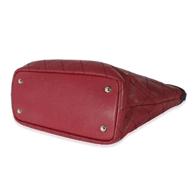 Chanel Burgundy Quilted Caviar Fever Tote For Sale - Image 4 of 6