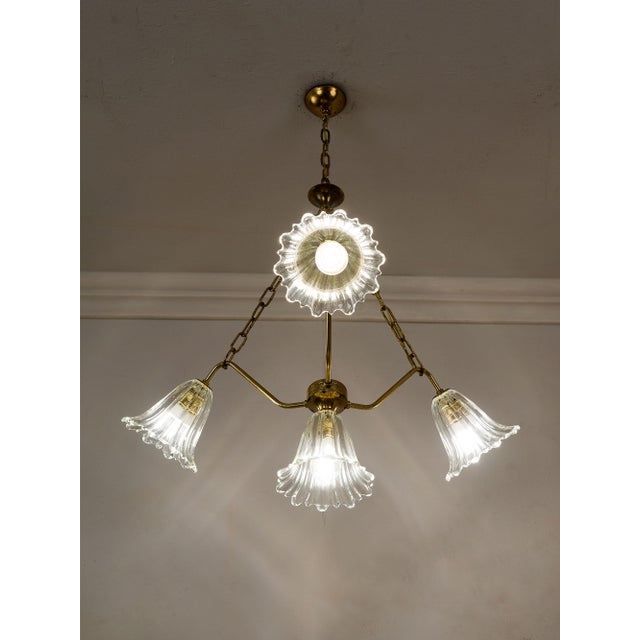Glass Mid-Century Murano Glass 4-Light Chandelier, 1950s For Sale - Image 7 of 9