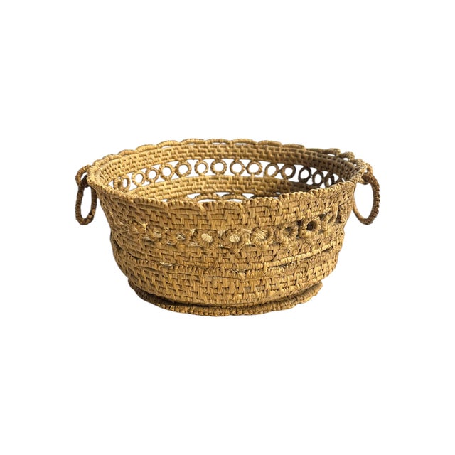 Antique French Provincial Handwoven Coiled Rope Basket With Ring Handles For Sale - Image 9 of 18