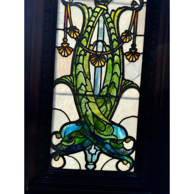 Late 19th Century Late 19th Century John La Farge Stained Glass Door With Scroll Centerpiece For Sale - Image 5 of 12