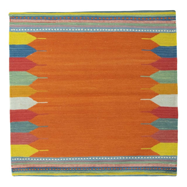 Handwoven Kilim Fars Rug in Orange and Natural Tones For Sale