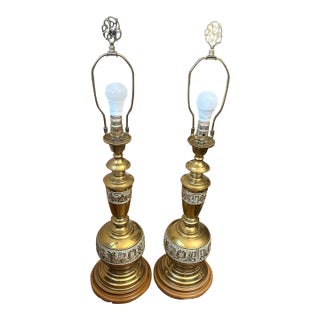 1960s Brass Chinoiserie James Mont Style Lamp-Set of 2 For Sale