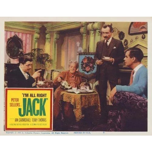 Original lobby card for the film "I'm All Right Jack" (1960) featuring Peter Sellers, Ian Carmichael, Terry-Thomas, and...