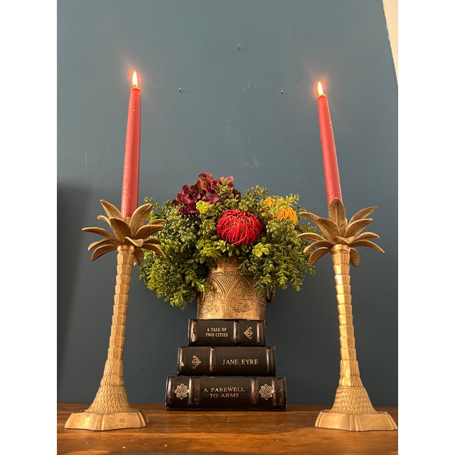 Vintage Brass Palm Tree Candlesticks, Sculptural Tropical Form, Mid-Century For Sale - Image 10 of 18
