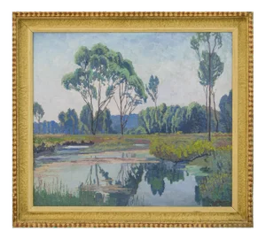 Max Kahrer, Landscape Au in Klosterneuburg, 1919, Oil Painting, Framed