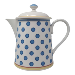 Vintage Villeroy & Boch Twist Anna Coffee Pot White With Lid Blue Polka Dots Retired