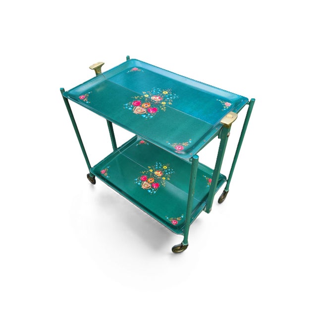 Folding Green Trolley with Floral Decor, 1960s-1970s For Sale - Image 12 of 12