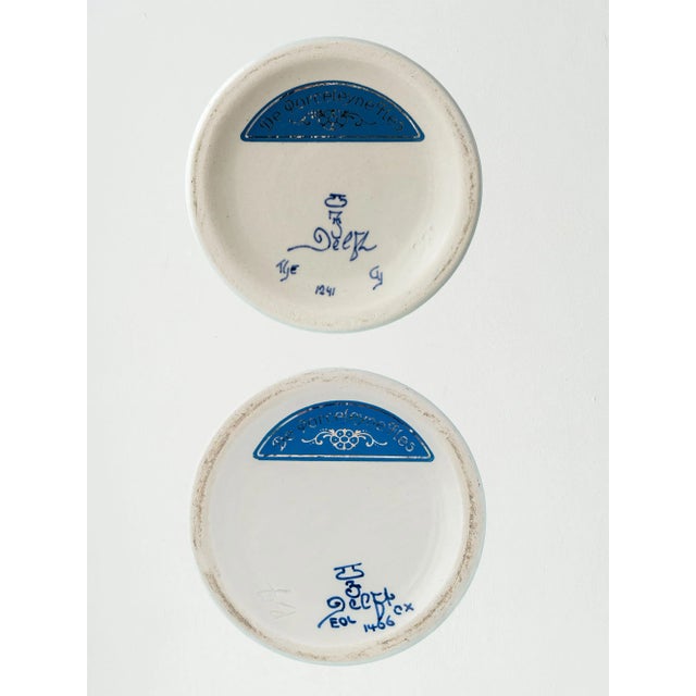 Vintage Royal Delft Blue Ceramic Table Lamps with New Green Silk Lampshades, Set of 2 For Sale - Image 11 of 12