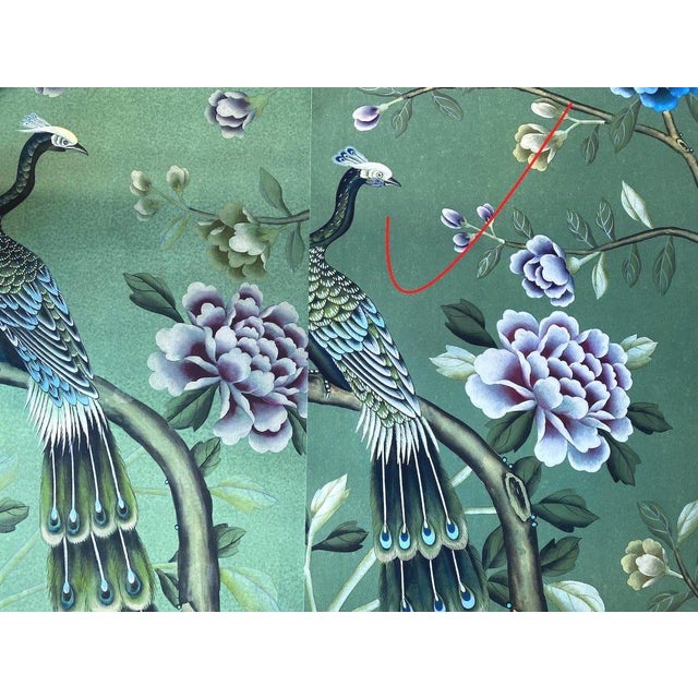 Peacock Chinoiserie Wallpaper Mural, Turquoise Green For Sale - Image 10 of 10