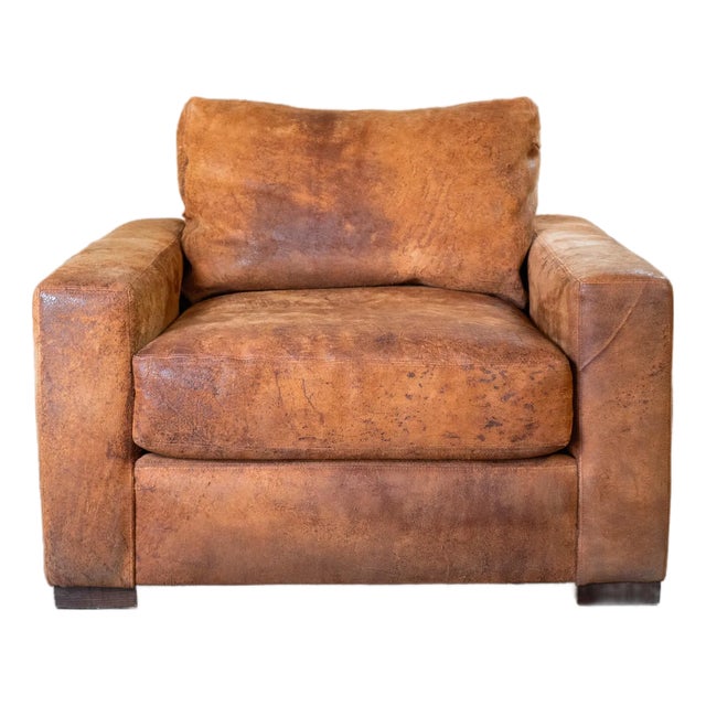Restoration Hardware Destroyed Italian Leather Maxwell Chair For Sale