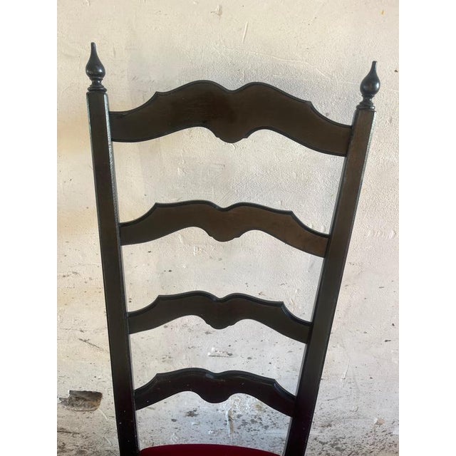 High-Back Dining Chairs in Black Wood and Red Velvet, Set of 6 For Sale - Image 9 of 11