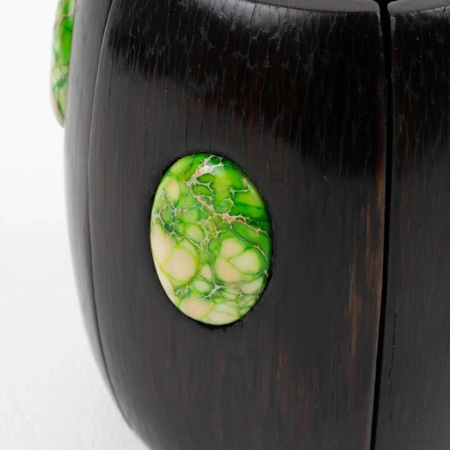 Monies Massive Ebony Wood and Stone Cabochons Stretch Bracelet Bangle For Sale - Image 4 of 12