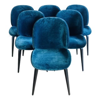 Attributed Gubi Velvet Beetle Chairs With Black Oak Legs- Set of 6 For Sale