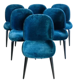 Attributed Gubi Velvet Beetle Chairs With Black Oak Legs- Set of 6