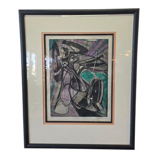Vintage 1954 Signed Abstract Lithograph For Sale