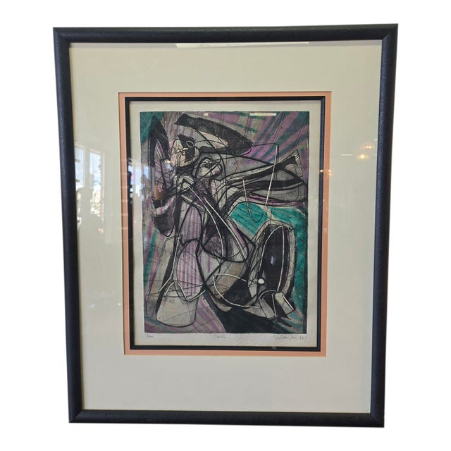 Vintage 1954 Signed Abstract Lithograph For Sale