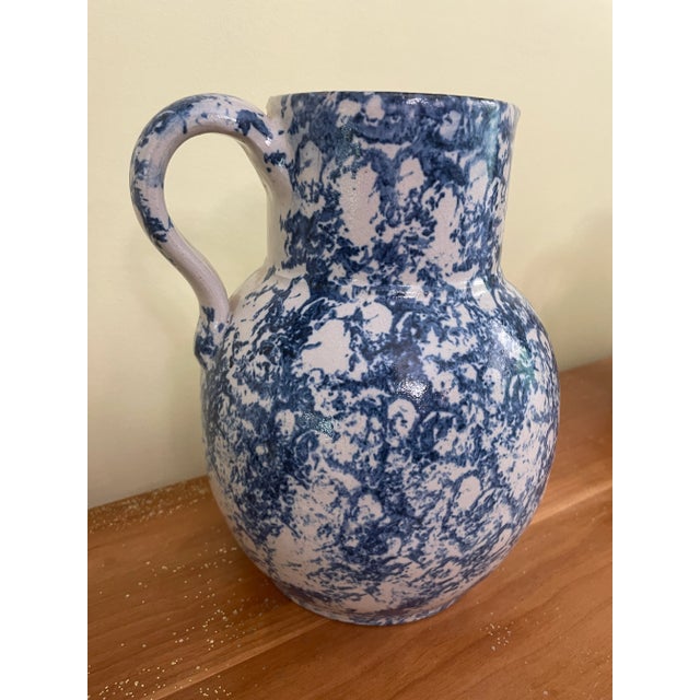 French Antique Sponge Ware Pottery Pitcher For Sale - Image 3 of 7