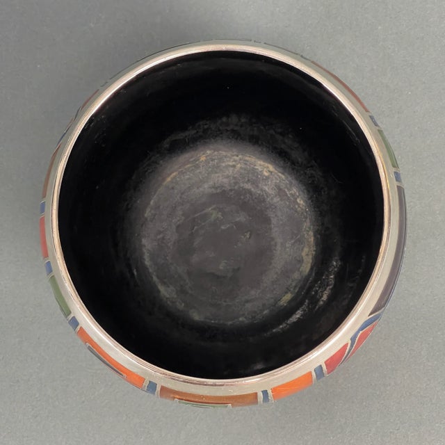 Metal Vintage Late 20th Century Miguel Pineda Champleve Enamel Colorful Geometric Vase For Sale - Image 7 of 13