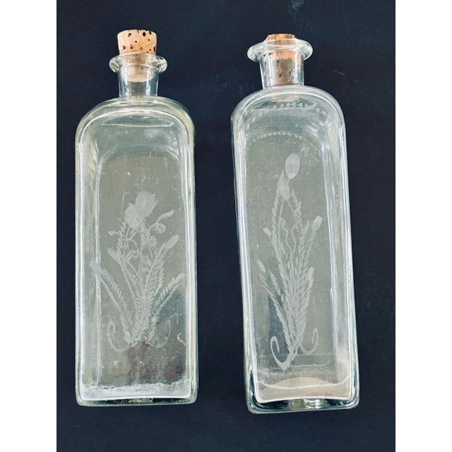 19th C. Continental Pair of Antique Etched Bottles For Sale - Image 4 of 11