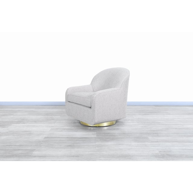 Wood Mid-Century Modern Brass Swivel Lounge Chairs by Directional - A Pair For Sale - Image 7 of 11