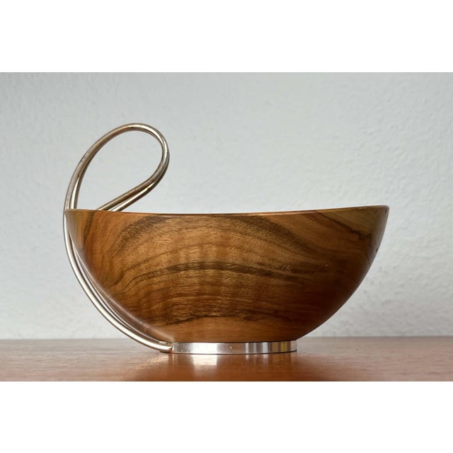 Mid-Century Modern Teak and Silver Plated Metal Bowl from Grasoli, Italy, 1960s For Sale - Image 9 of 18
