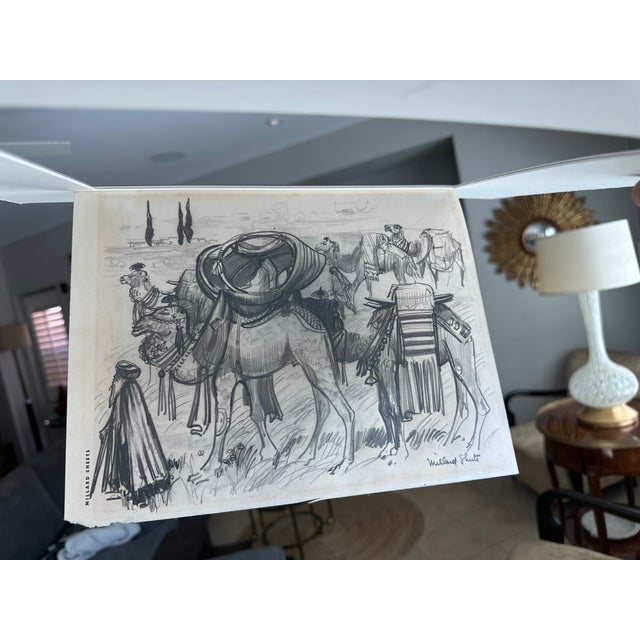Drawing/Sketching Materials Millard Sheets (1907-1989) Original Pencil Sketch Camels and Figures, Framed For Sale - Image 7 of 17