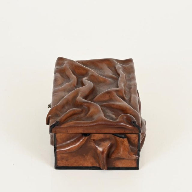 Large Draped Leather and Brass Decorative Box in the style of Adnet, Italy, 1960s For Sale - Image 13 of 18