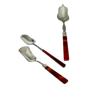 19th Century Dutch Silver Sugar Spoons with Agate Handles, Set of 3