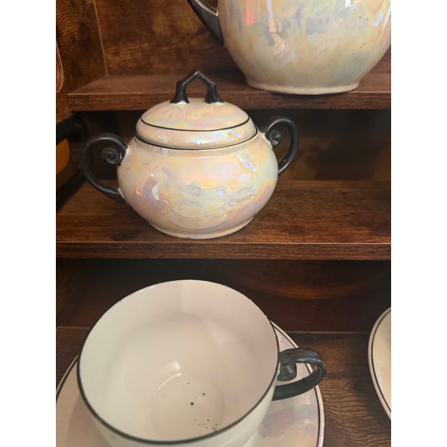 1930s Antique White Block Germany Lusterware Tea Set Art Deco Iridescent 1930s JLB S - 15 pcs For Sale - Image 5 of 16