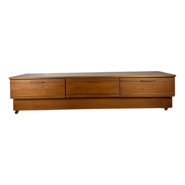 Vintage Danish Low Teak Sideboard with Wheels, 1960s For Sale