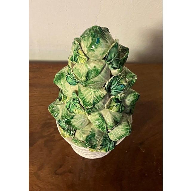 1970s Italian Mid-Century Modern Pottery Tromp l'Oeil Faux Basket of Brussels Sprouts Stacked in a Pyramid For Sale - Image 5 of 9