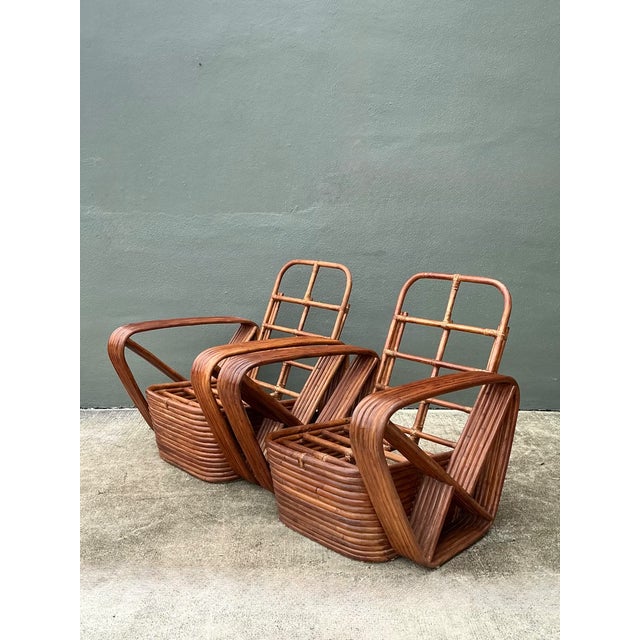 Mid-Century Modern Vintage Paul Frankl Six Strand Rattan Lounge Chairs - A Pair For Sale - Image 3 of 11