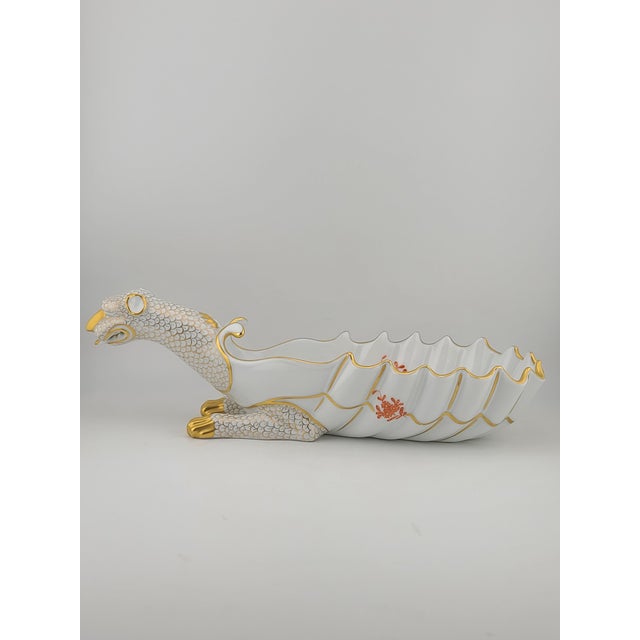 Herend Rare Herend Hand Painted Dragon Dish #7760 - 11 1/4" Long Hand Signed by Artist Vecsey Tamas For Sale - Image 4 of 14