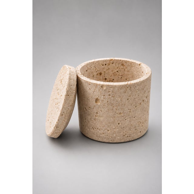 Contemporary Handcrafted Travertine Stone Lidded Jar, 5" Organic Modern Canister For Sale - Image 3 of 6