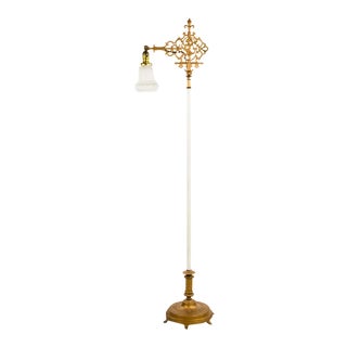 1940s French Style Brass Lion Motif and White Floor Lamp For Sale