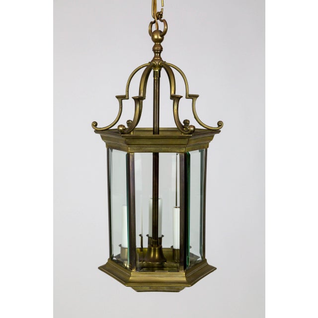 Mid-Century Italian Pagoda-Esque Bronze & Beveled Glass Lantern For Sale - Image 12 of 12