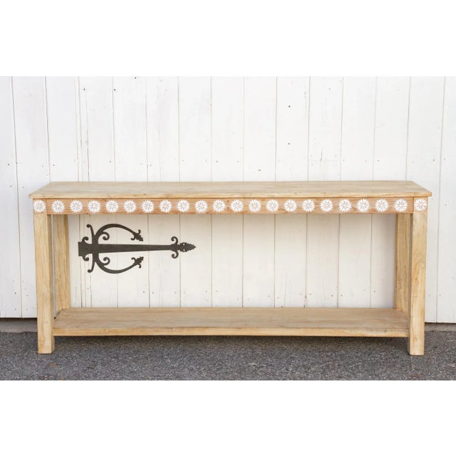 Bleached Wood Mother of Pearl Inlay Console For Sale - Image 4 of 13