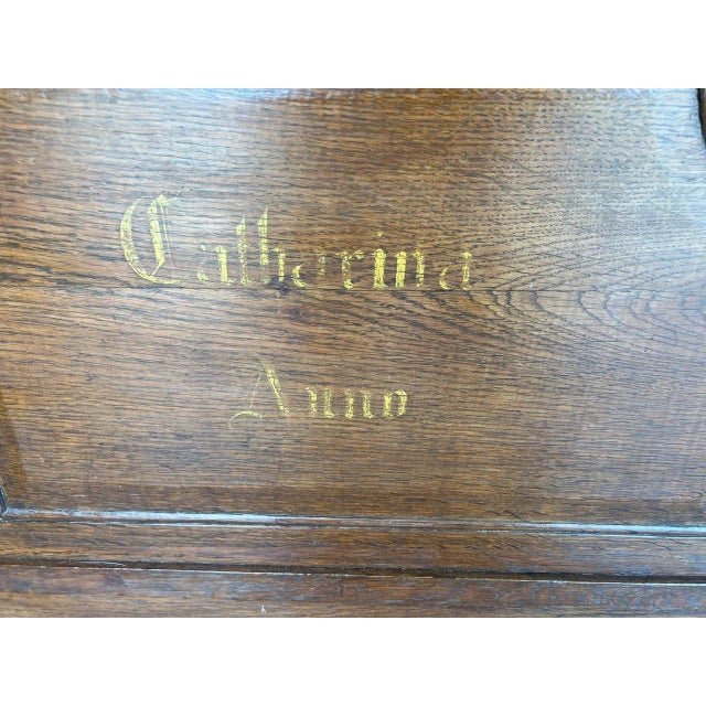 Mid 19th Century 1858 Oak Domed Dowry Trunk With Forged Iron Hinges & Ring Handles and Dovetailed Joints For Sale - Image 5 of 13