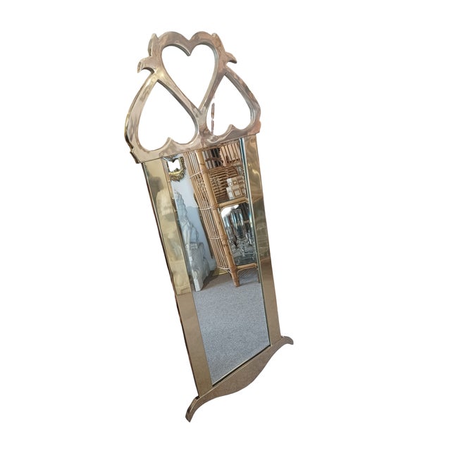 Italian Vintage Italian Modernist Cast Brass Heart Mirror For Sale - Image 3 of 4