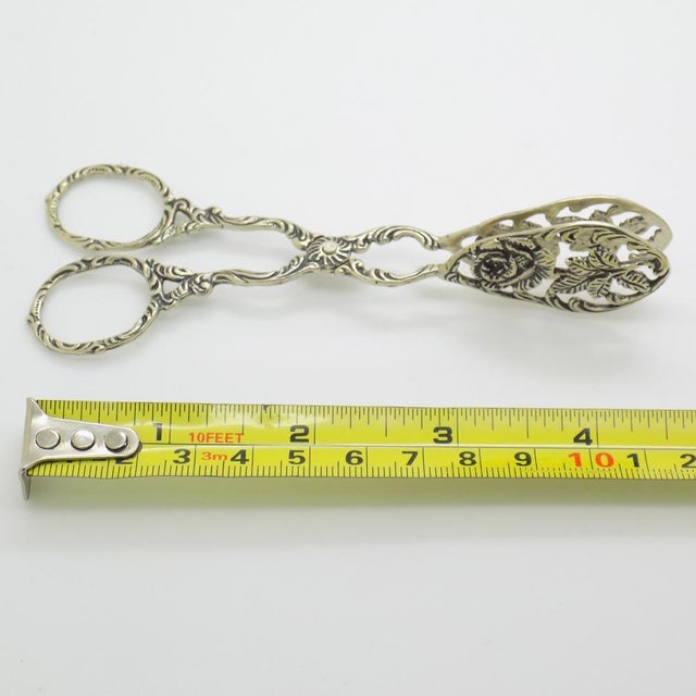 Vintage Italian Handmade Genuine Silver Decorative Sugar Cube Tonges with Rose Flower Motif, 1970s For Sale - Image 12 of 13